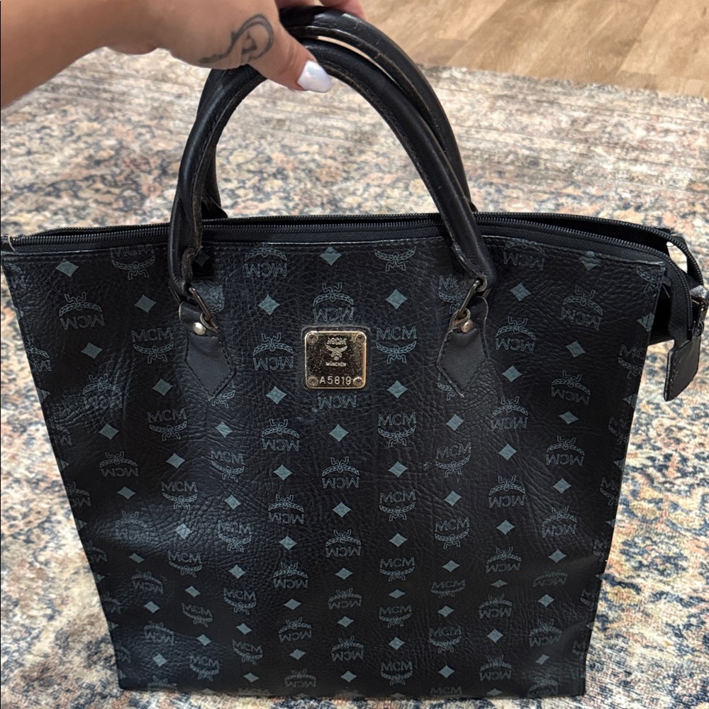 MCM Black Monogram Tote